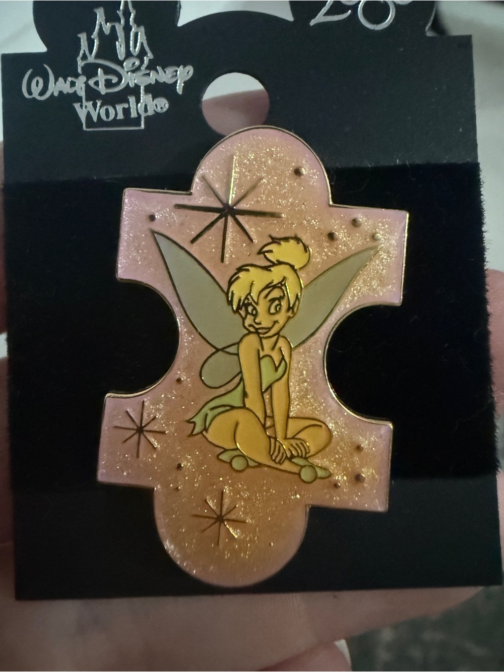 Disney Tinker Bell Pink Glitter Puzzle Piece Enamel Pin